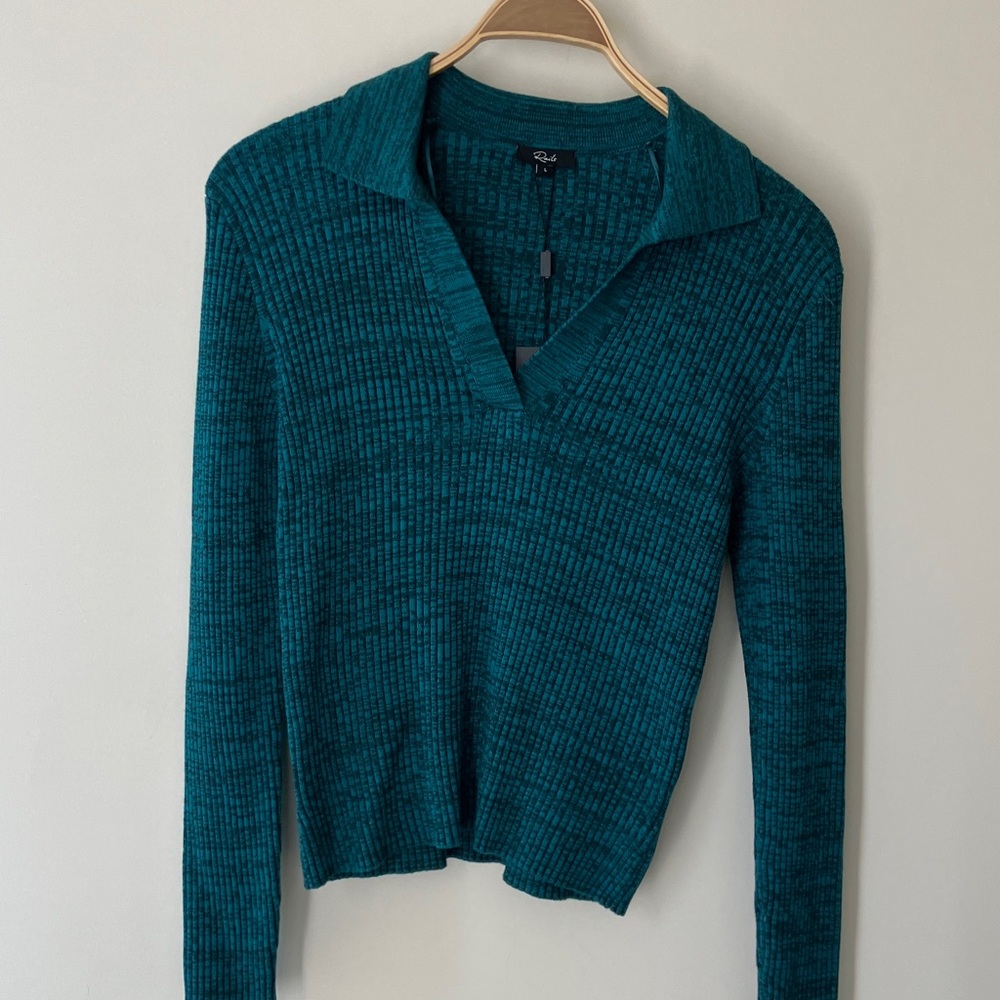 RAILS Kennedy V-Neck Ribbed Pullover In Evergreen/Teal Color Women’s Size L NWT